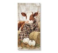 Bannière décorative pour porte d'entrée en forme de vache rustique marron et blanc, décoration de porte d'entrée pour intérieur et extérieur, fournitures de festival d'automne 91,4 x 183 cm