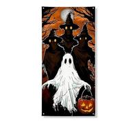 Bannière décorative pour porte d'entrée, fantôme d'Halloween, ombres de sorcière effrayantes et esprit effrayant, fournitures de vacances pour intérieur et extérieur, 91,4 x 183 cm