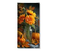 Bannière décorative pour porte d'entrée, fleurs oranges vives et citrouilles, décoration de porte d'entrée, intérieur ou extérieur, récolte d'automne à suspendre, fournitures saisonnières 91,4 x 183