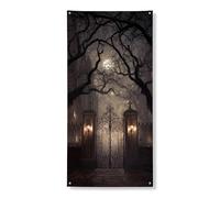Bannière décorative pour porte d'entrée hantée - Scène de forêt effrayante - Décoration de porte d'entrée - Pour intérieur ou extérieur - Décoration d'Halloween à suspendre - Fournitures de fête