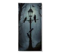 Bannière décorative pour porte d'entrée - Lanterne gothique - Corbeau foncé et arbre - Décoration de porte d'entrée - Pour intérieur ou extérieur - Décoration d'Halloween à suspendre - Fournitures de