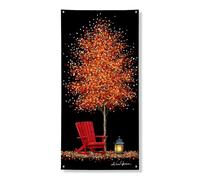 Bannière décorative pour porte d'entrée motif arbre d'automne - Feuilles rouges vives - Décoration confortable pour porte d'entrée - Intérieur ou extérieur - Toile de fond saisonnière à suspendre