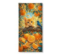 Bannière décorative pour porte d'entrée - Motif chat mignon et oiseau bleu - Décoration de porte d'entrée - Pour intérieur ou extérieur - Printemps saisonnier - Fournitures de festival - 91,4 x 183 cm