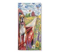 Bannière décorative pour porte d'entrée motif chien boxer de printemps, camion de ferme, décoration de fond pour porte d'entrée, intérieur et extérieur, toile de fond de porche pour animaux