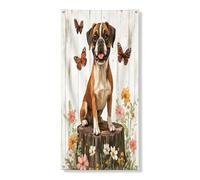 Bannière décorative pour porte d'entrée motif chien boxer printanier, souche en bois floral, décoration de fond pour intérieur et extérieur, pour animal domestique, 91,4 x 183 cm