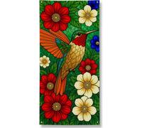 Bannière décorative pour porte d'entrée, motif colibri, fleurs rouges vives, feuilles vertes, décoration de porte d'entrée, printemps, été, nature, toile de fond à suspendre, fournitures de vacances