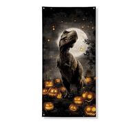 Bannière décorative pour porte d'entrée, motif dinosaure d'Halloween, effrayant et jack-o'-lanternes, fournitures de festival d'automne pour intérieur et extérieur, 91,4 x 183 cm