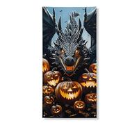 Bannière décorative pour porte d'entrée, motif dragon d'Halloween, créature gothique effrayante et lanternes Jack-o'-Lanterns, fournitures de vacances festives pour intérieur et extérieur, 91,4 x 183