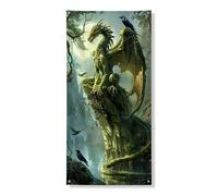 Bannière décorative pour porte d'entrée motif dragon fantastique, art mystique vert, décoration de porte d'entrée, intérieur ou extérieur, toile de fond saisonnière à suspendre, fournitures de