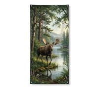 Bannière décorative pour porte d'entrée - Motif forêt d'orignal - Décoration de porte d'entrée - Intérieur ou extérieur - Automne - 91,4 x 183 cm