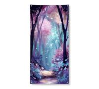 Bannière décorative pour porte d'entrée - Motif forêt enchantée - Arbres mystiques - Décoration de porte d'entrée - Intérieur ou extérieur - Printemps et automne - Toile de fond à suspendre - 91,4 x