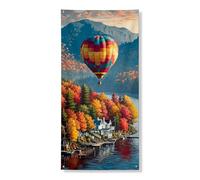 Bannière décorative pour porte d'entrée - Motif paysage d'automne - Montgolfière colorée et feuillage d'automne - Décoration de porte d'entrée - Pour intérieur et extérieur - Décoration saisonnière à