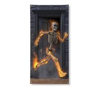 Bannière décorative pour porte d'entrée, motif squelette d'Halloween, figurine fantôme ardente, décoration de porte d'entrée, décoration d'intérieur et d'extérieur effrayante à suspendre, fournitures