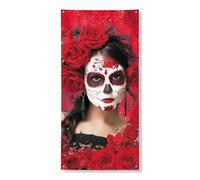 Bannière décorative pour porte d'entrée - Motif tête de mort gothique et roses - Décoration d'intérieur ou d'extérieur - Fournitures de festival d'Halloween - 91,4 x 183 cm