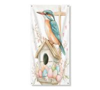 Bannière décorative pour porte d'entrée, oiseaux de martin-pêcheurs de printemps, Pâques, décoration de porte, décoration intérieure et extérieure, panneau de porche floral, 91,4 x 183 cm