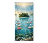 Bannière décorative pour porte d'entrée - Paysage de l'île sereine - Décoration de porte d'entrée - Intérieur ou extérieur - Toile de fond à suspendre - 91,4 x 183 cm