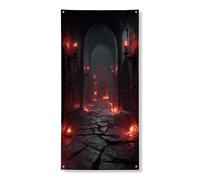 Bannière décorative pour porte d'entrée sur le thème du château gothique, mystérieuse et sombre pour couloir, intérieur ou extérieur, toile de fond à suspendre pour Halloween, 91,4 x 183 cm