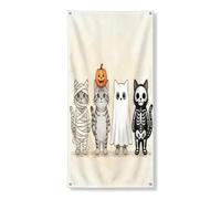 Bannière décorative pour porte d'Halloween avec chats américains à poil court, décoration de fond de porte d'entrée, fournitures de fond pour intérieur et extérieur, 91,4 x 183 cm