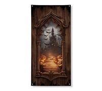 Bannière décorative pour porte d'Halloween, château effrayant, citrouille, décoration de porte d'entrée, intérieur ou extérieur, toile de fond gothique à suspendre, fournitures de festival 91,4 x 183