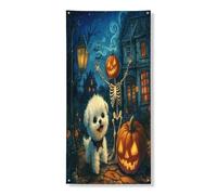 Bannière décorative pour porte d'Halloween, maison hantée effrayante et scène de citrouille, décoration de porte d'entrée, fournitures de vacances festives d'intérieur et d'extérieur 91,4 x 183 cm