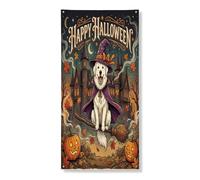 Bannière décorative pour porte d'Halloween motif chien des Pyrénées - Décoration de fond de porte d'entrée - Décoration d'intérieur et d'extérieur - Fournitures de fond de cour d'automne - 91,4 x 183