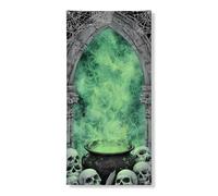 Bannière décorative pour porte d'Halloween, motif crâne effrayant, chaudron vert fumé, décoration d'intérieur et d'extérieur, décoration de maison hantée, fournitures de fête de festival, 91,4 x 183