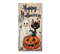 Bannière décorative pour porte d'Halloween - Motif fantôme chat citrouille - Décoration festive d'intérieur et d'extérieur - 91,4 x 183 cm
