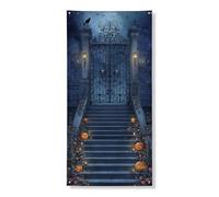 Bannière décorative pour porte d'Halloween, porte au clair de lune effrayante et citrouilles, décoration de porte d'entrée, fournitures de festival d'automne pour intérieur et extérieur, 91,4 x 183 cm