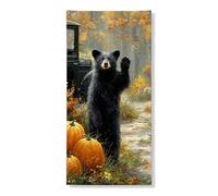 Bannière décorative pour porte d'ours en automne, citrouille d'ours noir, décoration d'automne, fournitures d'intérieur et d'extérieur pour festival de récolte 91,4 x 183 cm