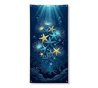 Bannière décorative pour porte en forme d'étoile de mer sous-marine, style marin bleu océanique, thème plage d'été, décoration de vacances de festival 91,4 x 183 cm