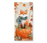 Bannière décorative pour porte - Motif renard orange avec citrouille et feuilles - Décoration d'automne pour intérieur et extérieur - 91,4 x 183 cm