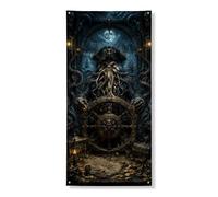 Bannière décorative pour porte sur le thème des pirates, décoration murale d'aventure de l'océan sombre, fournitures de fête d'Halloween, 91,4 x 183 cm