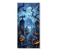 Bannière décorative pour porte sur le thème d'Halloween, citrouille effrayante, fantômes hantés, décoration d'intérieur et d'extérieur, fournitures de festival d'automne 91,4 x 183 cm