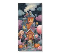 Bannière décorative pour porte sur le thème d'Halloween, maison hantée fantaisie, décoration d'intérieur ou d'extérieur effrayante pour festival, 91,4 x 183 cm