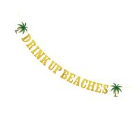 Bannière Décorative Scintillante en Papier Hawaïenne pour Fête Plage | Boire Plages, Lettres Créatives à Paillettes, Or, Légère, Facile à Suspendre sur Table ou Manteau