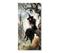 Bannière décorative sur le thème de la sorcière, forêt enchantée, style gothique, décoration de porte d'entrée, intérieur ou extérieur, fournitures de vacances d'Halloween, 91,4 x 183 cm