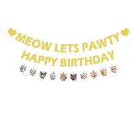 Bannière décorative sur le thème des chats, décorations de bannière « Joyeux anniversaire » « Dansons », fournitures de fête adaptées aux fêtes d'anniversaire et aux rassemblements sur le thème des