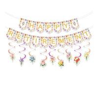 Bannière décorative sur le thème des fleurs sauvages pour une fête de départ à la retraite de femme, décorations « Bonne retraite » avec spirales florales à suspendre, convient pour une utilisation