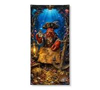 Bannière décorative sur le thème des pirates, art d'aventure sous-marine, style nautique pour décoration de fête d'Halloween, 91,4 x 183 cm