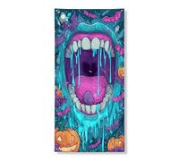 Bannière décorative sur le thème d'Halloween, bouche effrayante et citrouille pour décoration de porte d'entrée, intérieur et extérieur, maison hantée, fournitures de fête 91,4 x 183 cm