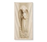 Bannière décorative vintage en forme d'ange pour porte, élégante figurine de prière beige avec fleurs, décoration de vacances d'intérieur et d'extérieur 91,4 x 183 cm