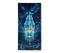 Bannière décorative vintage pour porte de bateau nautique, vagues de l'océan, horizon étoilé, intérieur ou extérieur, festival d'été, fournitures de vacances 91,4 x 183 cm