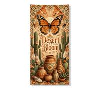 Bannière décorative vintage pour porte d'entrée, motif fleurs du désert, papillon, cactus et plantes d'entrée, décoration d'intérieur ou d'extérieur sud-ouest à suspendre pour festival, 91,4 x 183 cm