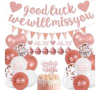 Bannière décorative « We Will Miss You » - Ballons porte-bonheur or rose en latex - Bannière triangulaire pour gâteau de retraite, remise de diplôme, départ d'adieu