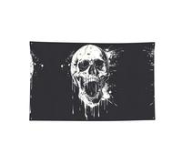 Bannière décorée à quatre trous avec motif tête de mort fantôme d'horreur, bords cousus pour décoration murale de bureau et maison