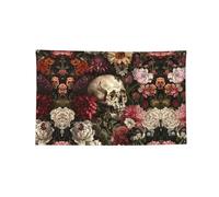 Bannière décorée à quatre trous avec motif tête de mort florale et bords cousus pour décoration murale de bureau et maison