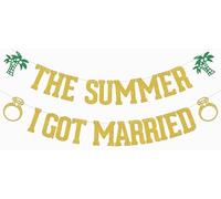 Bannière d'été « The Summer I Got Married » - Décoration de fête prénuptiale - Plage, enterrement de vie de jeune fille, fiançailles, mariage - Paillettes dorées