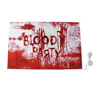 Bannière d'Halloween avec motif d'empreinte de main de sang effrayant, décorations de fête d'horreur, toile de fond de maison hantée avec corde, décoration murale effrayante pour (Tapez une bannière