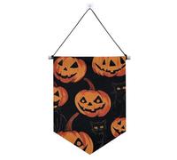 Bannière d'Halloween citrouille et chat noir à suspendre avec tige télescopique - Décoration de fête pour festival et jour spécial