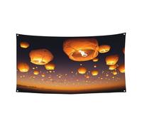 Bannière d'Halloween de qualité supérieure - 180 x 90 cm - En polyester résistant à la décoloration - Avec œillets métalliques - Pour décoration de fête, jardin, bateau, bar, lanterne volante chinoise